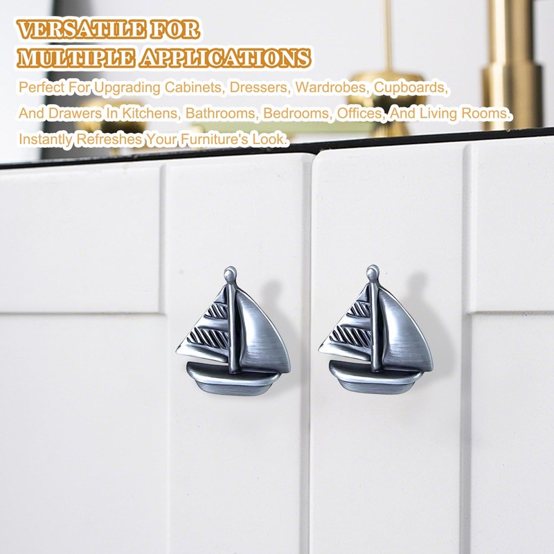 WBNYX Antique Pewter Sailboat Cabinet Knobs, Single Hole Drawer Pulls