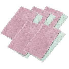 LannuMet 10 Pack Kitchen Dish Cloths Dish Towels,Super Absorbent Soft Coral Fleece Cloth, Washable Fast Drying Non-Stick Oil Reusable Dish Towels,6.5 * 10.63in,Green&Pink