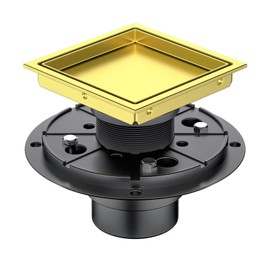 Bmvlffs 6 Inch Shower Drain Gold with Tile Insert Grate, Floor Drain Brushed 304 Stainless Steel, Including Hair Strainer