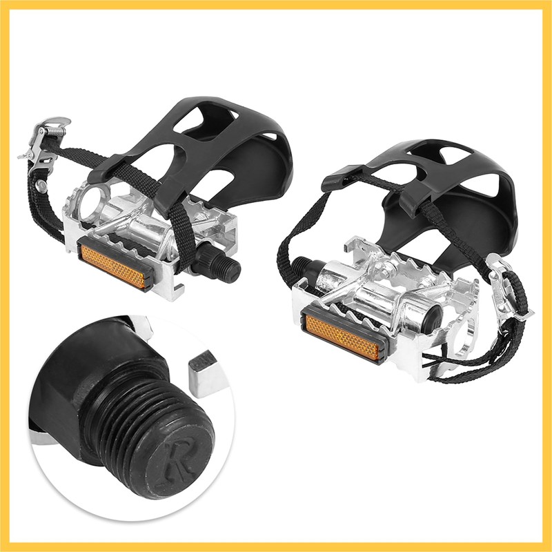 REPAIROCK Pair Bicycle Pedals with Toe Clip Foot Strap Reflective