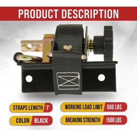 Mytee Products - 1-1/2" x 7' Black Ladder Rack Ratchet Straps with J-Hook (Pair) - 500 lbs Square Tube Mount - Retractable Ratchet Tie Down Strap for Roof Rack