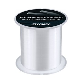 RUNCL PowerFluoro Fishing Line, 100% Fluorocarbon Coated Fishing Line, Hybrid Line - Virtually Invisible, Faster Sinking, Low Stretch, Extra Sensitivity, Abrasion Resistance (300Yds, 25LB(11.3kgs))