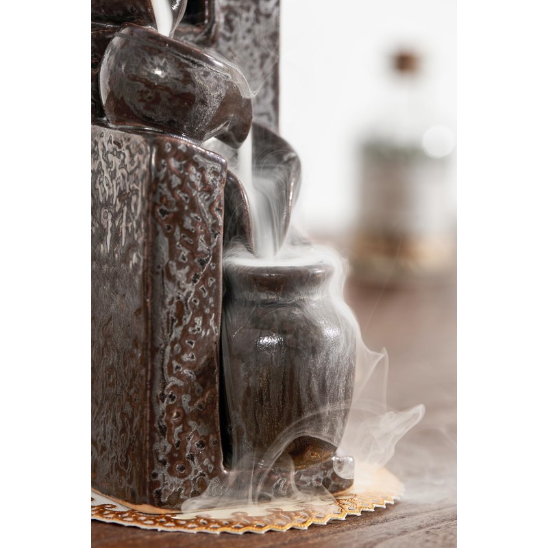 LAMDAWN Unique Cascading Basins Ceramic Waterfall Incense Holder, Paired with