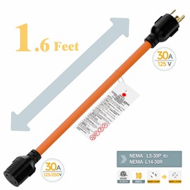 1.5FT Nema L5-30P to L14-30R Adapter Cable, 30-Amp L5-30 Male Generator Male to L14-30 Transfer Switch 4-Prong Female Adapter STW 10AWG, 30A Generator 3-Prong to 30A 4-Prong