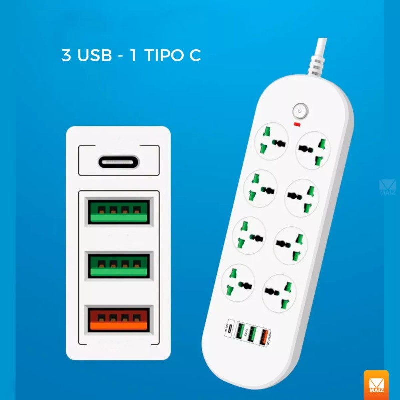 Maíz Multicontacto Cargador Barra Usb Supresor Picos Escritorio
