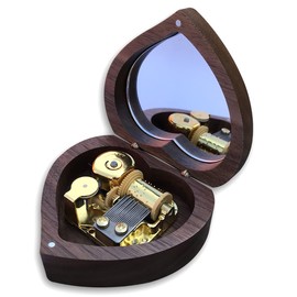 BinkeGG Walnut Wooden Heart Shape Music Box with Sankyo Musical Movement (60 Tunes Option) (Canon in D Major)
