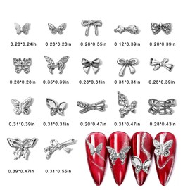 WOKOTO 51 Pcs 17 Styles 3D Silver Butterfly And Bow Nail Charms Alloy Nail Art Gems For Acrylic Nails Butterfly Bow Charms For Nail Art Design Charms Jewelry Nail Alloy Studs Jewels Nail Decorations