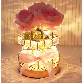 Lámpara de mesa LED de girasol con luz regulable, recargable por USB, táctil, para decoración del hogar, ideas de regalos (Rosas Rosas)