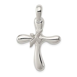 Solid 925 Sterling Silver Dove Cross Pendant (39mm x 25mm)