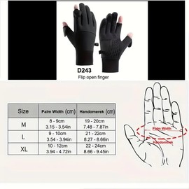 2XK-NOV 1 Pair Windproof and Waterproof Warm Gloves with Finger Cap, Touchscreen Gloves, Fingerless, Suitable for Running, Cycling, Driving, Fishing, Unisex