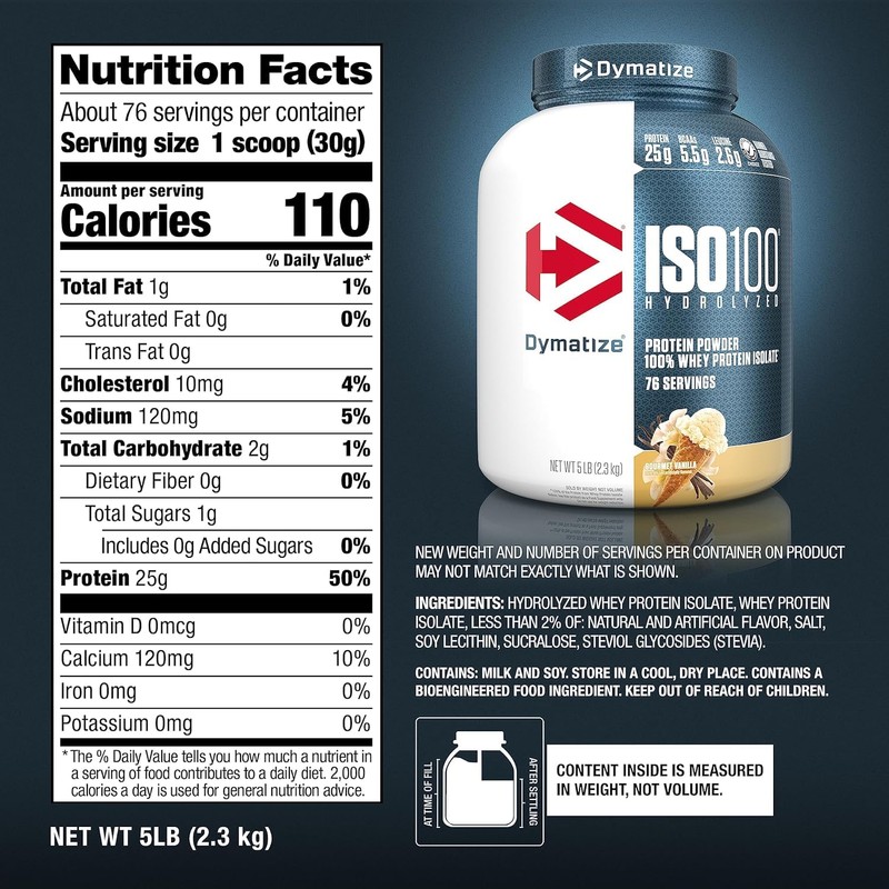 Dymatize ISO 100 Whey Protein Powder with 25g of Hydrolyzed