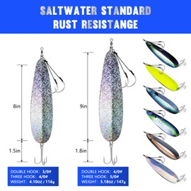 THKFISH Magnum Flutter Spoon Fishing Spoon Lures, 2 Pcs 8" Large Saltwater Fishing Lures for Striped Bass, Walleye, Salmon, Big Trolling Freshwater Striper Fishing Spoons Fishing Lures…