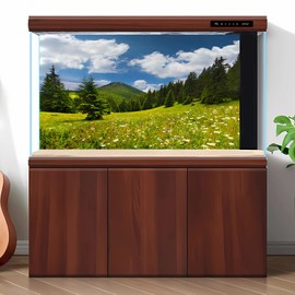 Mountain Valley Aquarium Background Cloudy Blue Sky Fish Tank Background Lush Green Pine Trees Natural Landscape Reptile Tank Backgrounds Spring Flowers Meadow Reptile Enclosure Backgrounds 72x18in