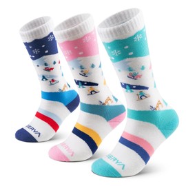 WEIERYA Kids Ski Socks Merino Wool, Kids Wool Socks, Knee-high Snow Socks for Boys Girls, Winter Socks, 3 Pairs Purple Pink Turquoise Blue M