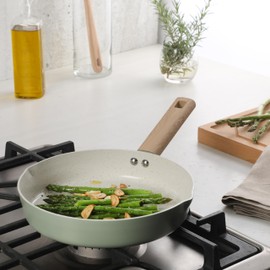 Gibson Home Marbleton 9.5 Inch Aluminum Fry Pan Cookware Non-Toxic Premium Ceramic Non Stick Frying Pan, Kitchen Egg Pan, Omelet Pan, Always Pan, Pots and Pans, Sage Green, Induction Safe