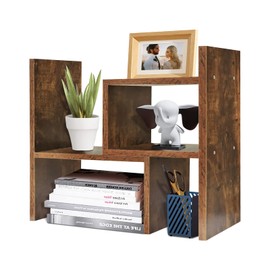 TY ARTS & CULTURE - Expandable Wood Desktop Storage Organizer Multipurpose Desk Bookshelf Display Shelf Rack Counter Top Bookcase for Office Home | Natural Brown