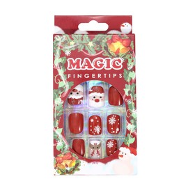 Brishow Coffin False Nails Christmas Fake Nails Snow Elk Press on Nails Full Cover Stick on Nails 24pcs for Women and Girls (1)