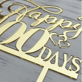 Decoración para tartas Happy 100 Days para baby shower, decoración de tartas Hello Baby 100th Day, decoración de fiesta de celebración de bebé, espejo acrílico dorado