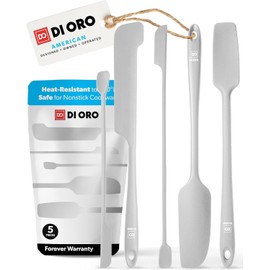 DI ORO Silicone Jar Spatulas for Scraping - Rubber Spatulas Silicone Heat Resistant - Kitchen Spatulas Nonstick Cookware Safe - Silicone Utensil Set for Blenders, Mixing, Baking, & Makeup (5pc, Stone)
