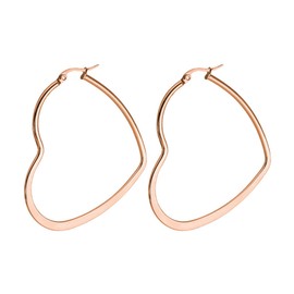 Stainless Steel Heart Hoop Earrings for Women Hypoallergenic Gold Silver Black Plated Large Simple Hollow Love Shape Metal Wire Huggie Hoop Earrings for Her Wife Mom Daughter Sister Friend Jewelry Gifts (50mm Rose gold)