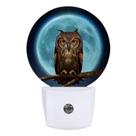 GANTINIR Owl Moon Night Light LED Lamp Round Plug into Wall Nightlight with Dusk to Dawn Sensor Home Hallway Stairway Kitchen Decor
