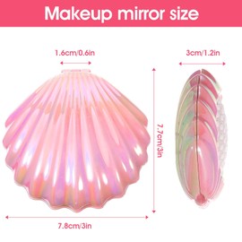 Foldable Travel Hair Brushes with Mirror, Shell Shape Pocket Brush Foldable Comb, Compact Size Hair Massage Comb, Portable Mini Makeup Mirror Set Gifts for Girls (Pink, Purple)