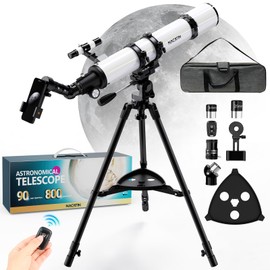 Astronomy Telescope for Adults & Beginners - 90mm Aperture 800mm Refractor with 32X-240X Magnification, Iron Tripod, Phone Adapter & Backpack - for Moon, Planets & Stargazing (White)
