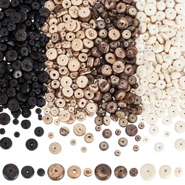 AHANDMAKER 732Pcs Flat Round Wooden Beads, 3 Sizes Wood Loose Spacer Beads Rondelle Button Beads for Necklace Bracelet DIY Crafts Jewelry Making, Hole: 1mm