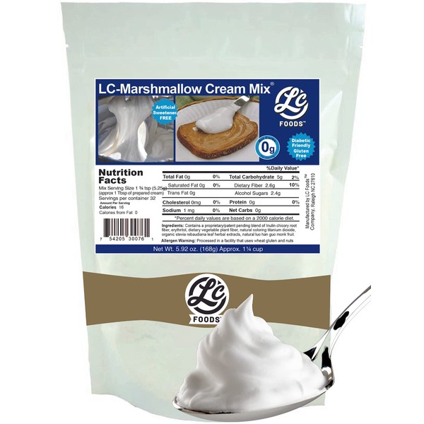 Low Carb Marshmallow Cream Mix - LC Foods - All Natural - Gluten Free - No Sugar - Diabetic Friendly - 5.92 oz