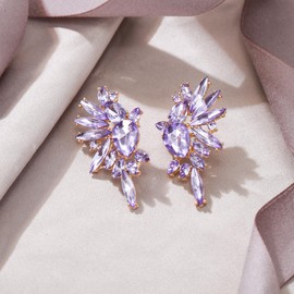 EVER FAITH Austrian Crystal Fashion Statement Earrings, Art Deco Marquise Drop Cluster Bridal Party Colorful Dangle Earrings for Woman (Purple Gold-Tone)