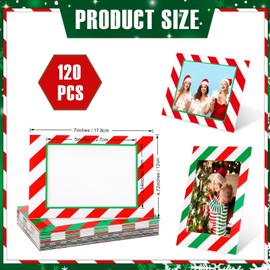 Leinuosen 120 Pcs Christmas Picture Frame Ornaments 4x6 Paper Photo Frames Bulk Cardboard Frames with Stand DIY Red and Green Photo Crafts Frame for Hanging Ornament Decorations(Stripe Theme)