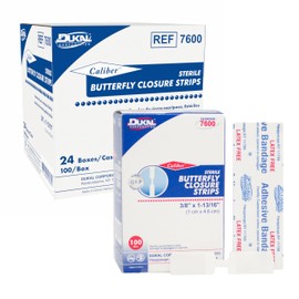 Dukal Wound Closure Strips, Butterfly, Sterile (Pack of 2400), 3/8 x 1-13/16", White, Model:7600