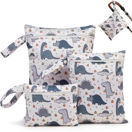 Set de 3 Bolsa Impermeable Multiusos para Bebé Bolsas para Pañales, Ropa Mojada y Toallitas Húmedas Organizador de Pañales para Bebe Bolsas Reutilizables para Viaje, Playa (dinosaurios)