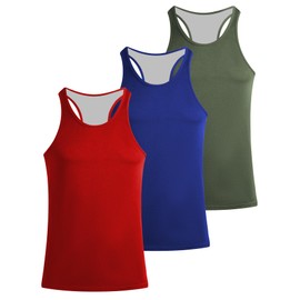Tank Tops Men Y-Back Muscle 3 Pack Dry Fit Sleeveless Workout Tank Tops for Men Mesh Material Running Gym (US, Alpha, XX-Large, Regular, Regular, Red，Blue，Army)