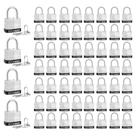RookMad Keyed Padlocks, Laminated Steel Padlock, Keyed Alike Locks with Same Keys, PE Plastic Hoop, The Lead Content of This Pad Lock complies with CA65, 60 Pack