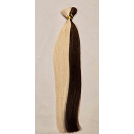 Hair Faux You 18" 100 grams, Double Drawn,10 Bundles,100% Human V-light Bulk Hair Extensions (Loose Hair) #4/613 Dark Brown Mixed With Platinum Blonde