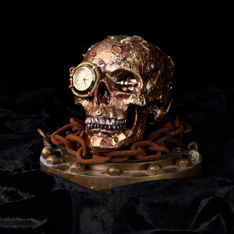 Nemesis Now, Bronze, Scrapped Skull Steampunk Skeleton Figurine, 19cm