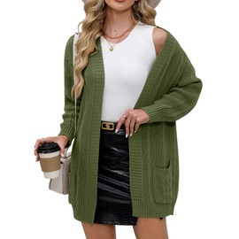 Women Fall V-Neck Open Front Long Sleeve Cardigan Loose Lightweight Cozy Sweater Outerwear Olive S