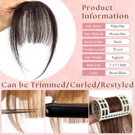 Clip in Bangs 100% Real Human Hair Extensions Wispy Bangs for Women Fake Bangs Clip on Bangs Faux Bangs Clip in Hair extensions Fringe with Temples Hairpieces (Brown Black)