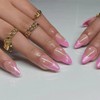 Pink Fake Nails Star Design Fake Nails Almond Fake Nails