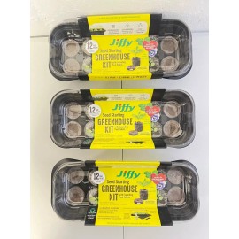 Jiffy Tray with 12 Peat Pellet Seed Starter Greenhouse Kit, 36MM With Lid. - 3 Pack