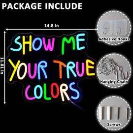 Folkive Show Me Your True Colors Neon Sign for Wall Decor Dimmable Letters Led Sign for Bedroom Colorful Neon Light for Home Bar Business Party Shop Classroom Backdrop Wall Art Decoration