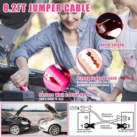BHLUUIYER Car Emergency Kit, Pink Roadside Emergency Car Kit with Jumper Cables, Tow Rope, Safety Hammer, Pink Car Accessories for Women