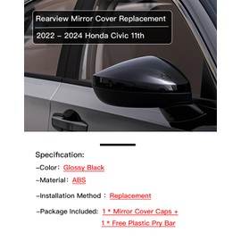 TKPUFR Passenger Right Side Mirror Cover Cap Compatible with Honda Civic 2022-2024 11th Without Turn Signal Glossy Black