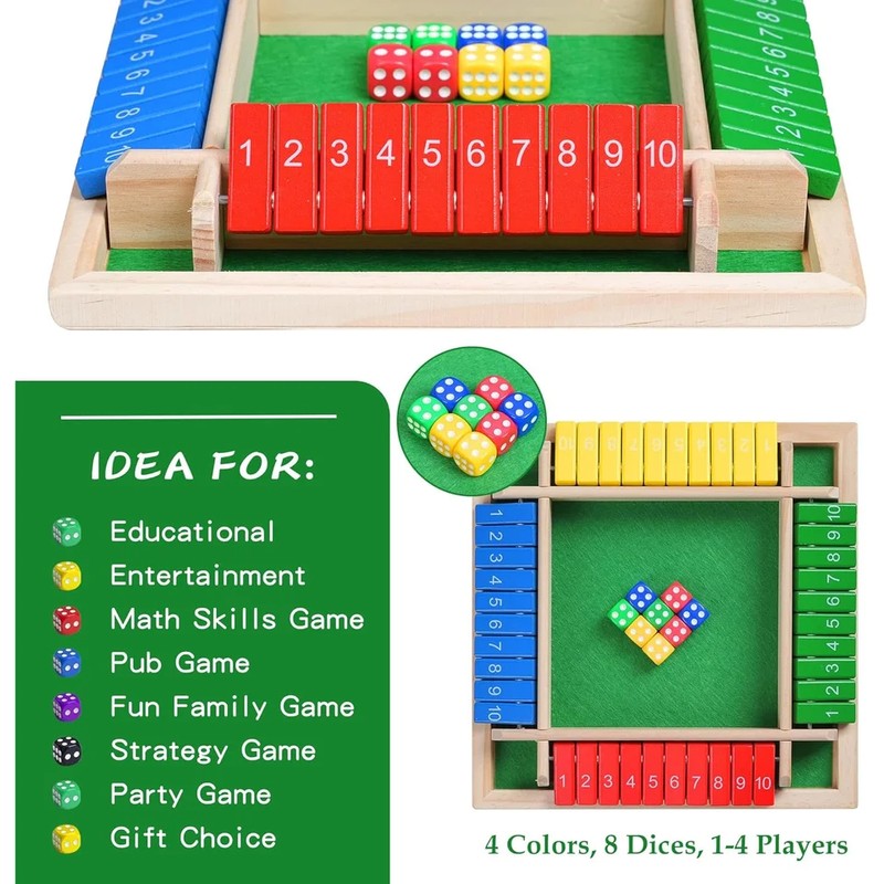 Wooden Shut the Box Dice Game for Family Game Nights