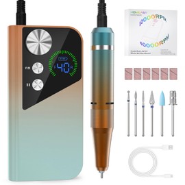 HOMEASY Nail Drill 40000RPM - Rechargeable Nail File with Bits, Professional E-Filer for Acrylic Nails, Gel Polishing, Manicure & Pedicure E File with Large HD LCD Screen - M96 Orange