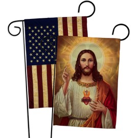 Feast of Sacred Heart of Jesus Flag Vintage American Flags for Outside Wall Hanging Décor Religious Canvas Room Tapestry Faith Fathers Day Cemetery Decoration for Grave Yard Catholic Gifts