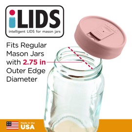 iLIDS Mason Jar Drink Lid, Regular Mouth, USA Made, Pale Pink, Pack of 2