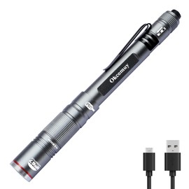 okcomuy Rechargeable Pen Light Flashlight IP67 Waterproof with Pocket Clip 4-Zoomable, Prefect Pocket Flashlight for Inspection,Work,Repair (Grey, 1 Pack)