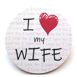 Round Novelty Coaster with Romantic Love Message - I Heart Design - Unique Birthday Gift - Made in UK (I Heart My Wife)